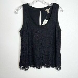 Banana Republic Top Women XS Lace Shirt Black Sleeveless Scoop Neck Blouse V